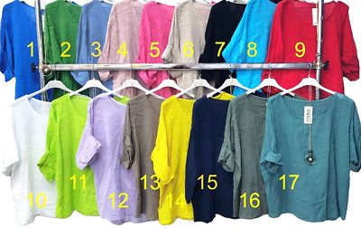 Damen Shirt Bluse 42 44 46 Basic Oversize Shirts Tunika Leinen Optik   #15