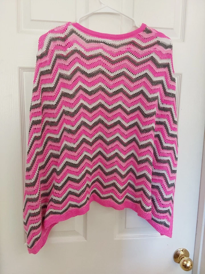 Justice Girls Pink & Gray Sparkle Chevron Pullover Sweater Poncho Size 16/18 - Image 4 of 4