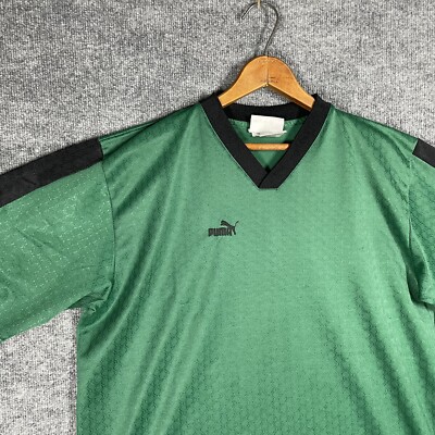 VINTAGE Puma Football Soccer Jersey Mens XL Green Blank Polyester