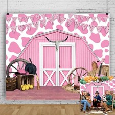10x8ft Western Cowgirl Backdrop Pink Farm Barn Door Photography Background