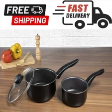 Nonstick Cookware Saucepan Set 1 Quart and 2 Quart With Glass Lid