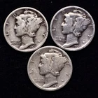 1931 P D S (3 PIECE LOT) Mercury Silver Dime AG / ABOUT GOOD FREE SHIPPING