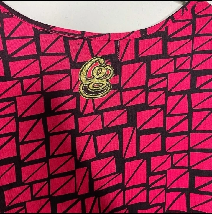 GOOGI MAXI VESTIDO GEOMÉTRICO ROSA Y NEGRO HOMBRO FRÍO MANGAS 3/4 TALLA 3X Foto 4 de 4