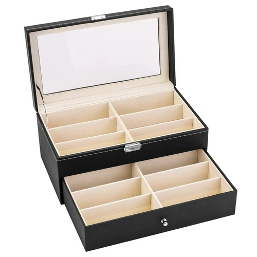 Leather 12 Piece Eyeglasses Storage and Sunglasses Display Drawer Lockable -