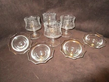 Vintage Cambridge Glass Set 4 Seafood Cocktail w/ice-Liners Cleo Pattern 1930’s
