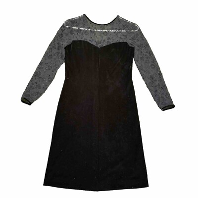 Vintage Long Sleeve Black Velvet And Floral Mesh Dress Robbie