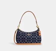 Teri Shoulder Bag Signature Denim Denim/Natural CAF82 Outlet NEW Free shipping