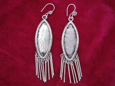 Tribal handmade miao silver accessories DIY embed leaf tassels earring 1pair
