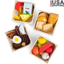 Wooden Food Groups Play Set 21 Pieces Educational Kitchen Toys Toddlers 3 Plus