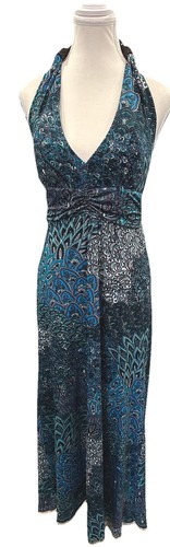 Christina Love Halter Sundress Colorful Sz L Paisley Boho Hippie Peacock Paisley