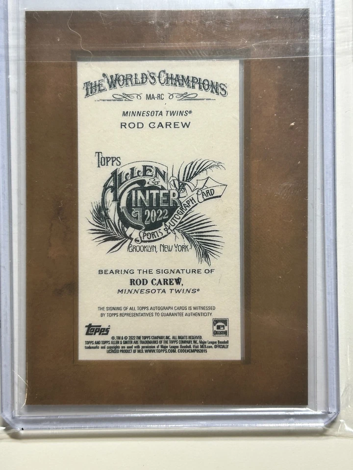 Rod Carew AUTO Topps Allen & Ginter Framed Mini 2022 Autograph Signature SP HOF - Image 2 of 2