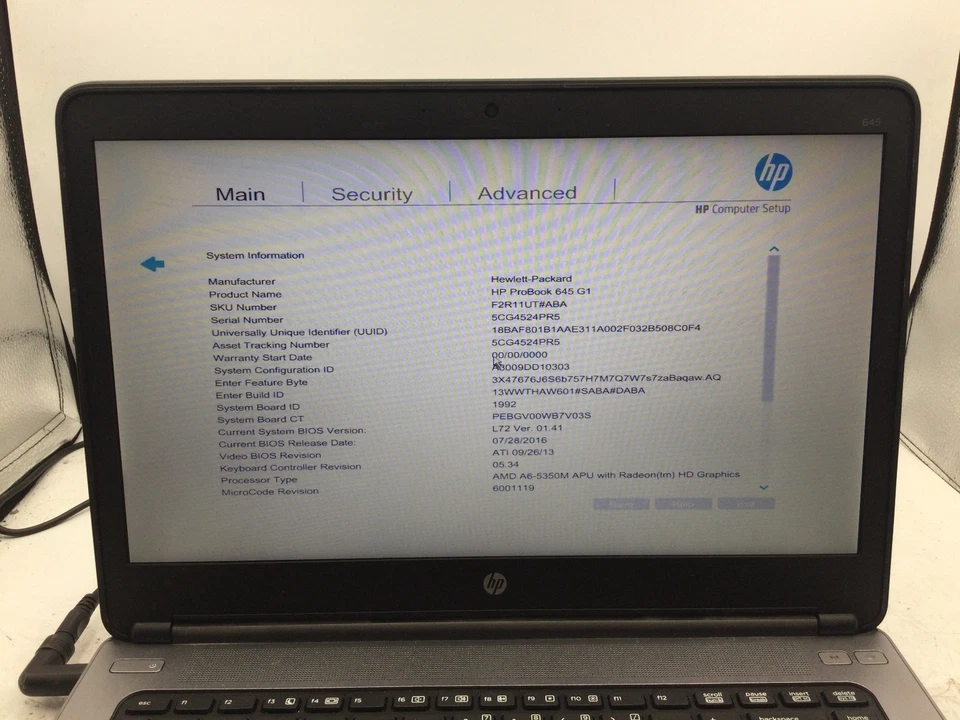 HP PROBOOK 645 G1 - BOOTS TO BIOS - AMD A10 - NO RAM - READ DESCRIPTION - BB! - Image 2 of 4