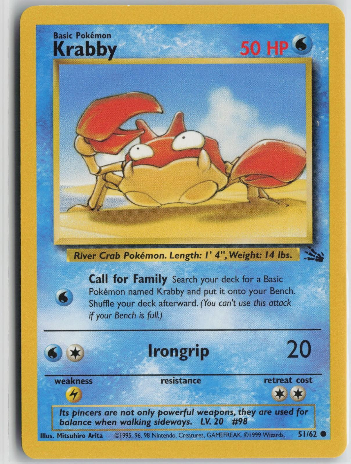 Krabby 51/62 Common Fossil Pokemon Unlimited Near Mint