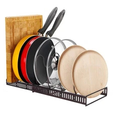 Expandable Pan Rack Organizer, Kitchen Cabinet Pan and Pot Lid Organizer Rack...