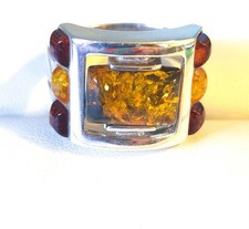 Vintage Sterling Silver POLAND Baltic Amber Ring Size 10.25
