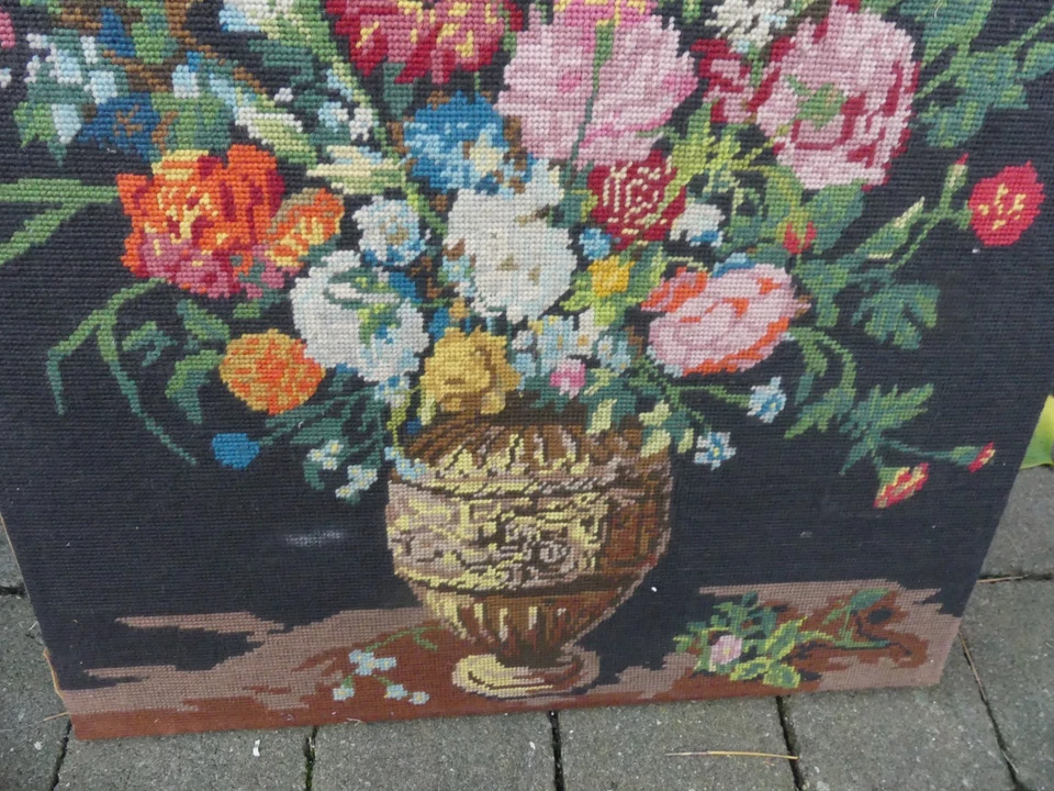 Tapisserie ancienne Canevas Médicis fleuri 55cm de large X 69cm de haut 1960 - Photo 3/4