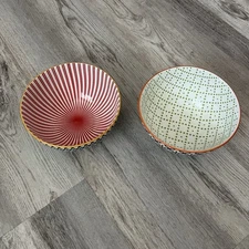 Over And Back Colorful Geometric Stoneware Round Bowls Mint Set of 2
