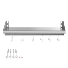 12" x 36" Wall Shelf with 6 Hanging Hooks for Storage, Stainless Steel Commer...