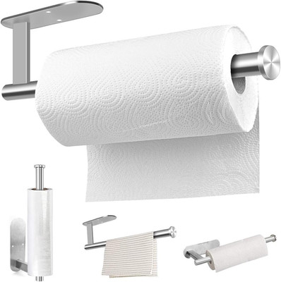 Paper Towel Holder Wall Mount, Self Adhesive Or Drilling Under Cabinet Kitchen,