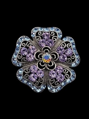 Lia Sophia Purple Blue Auro Borealis Rhinestone Flower Brooch Silver Tone