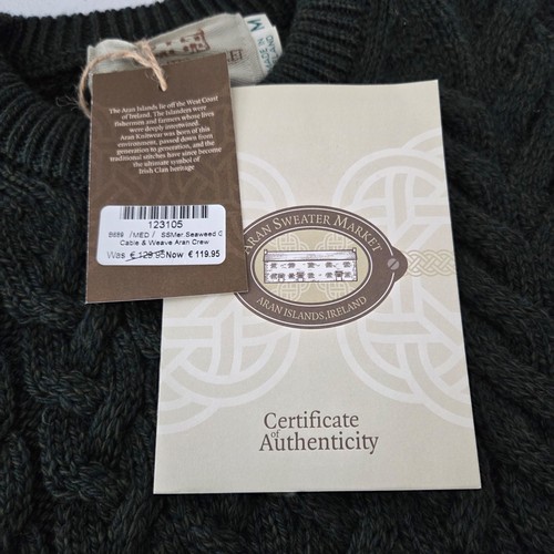 Aran Sweater Market Herren 100% Wolle Algen Zopfmuster Strickpullover Gr. M warm - Bild 5 von 10
