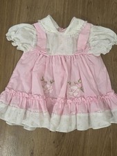 VTG 80s Cradle Togs FLORAL EYELET PRARIE BIB DRESS 12m 26-31lbs Made In USA Pink