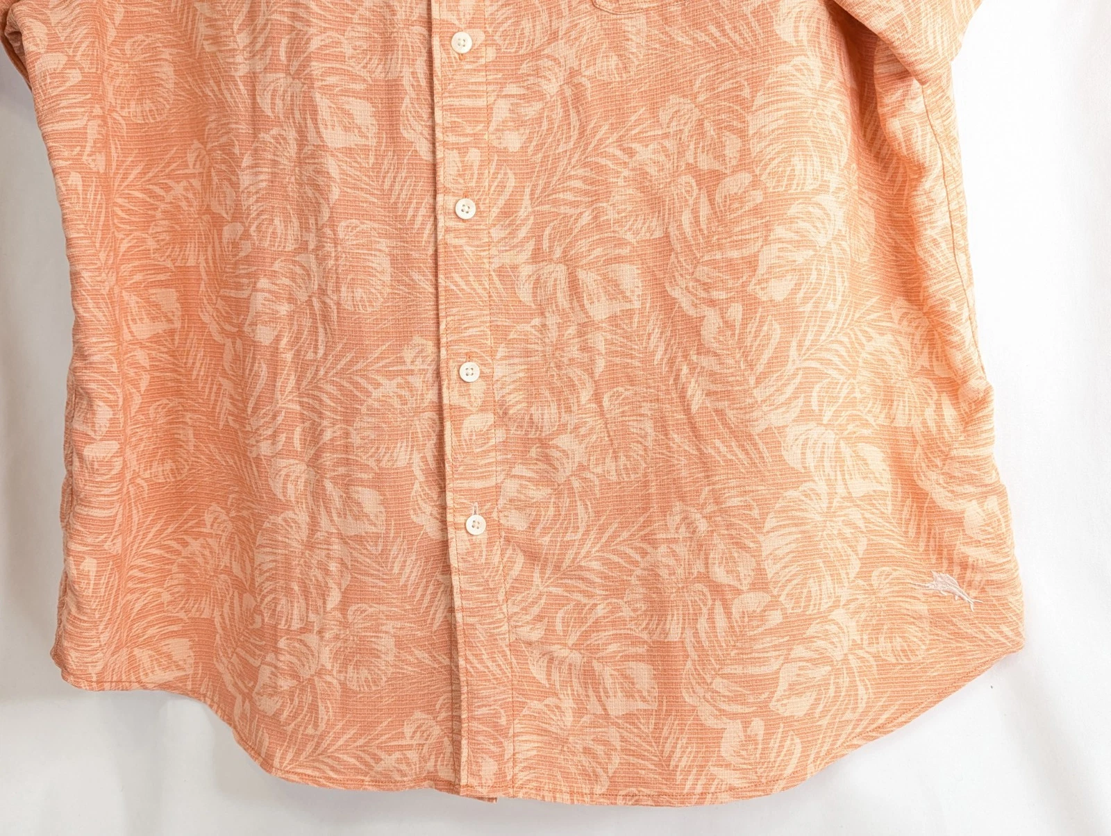 Tommy Bahama Hawaiian Shirt Floral Jacquard Print Coral Tencel Marlan Men XL 52" image 5