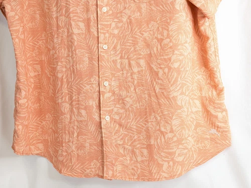Tommy Bahama Hawaiian Shirt Floral Jacquard Print Coral Tencel Marlan Men XL 52" image 5