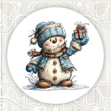 Christmas Snowman Holding Present Stickers Round Matte Labels Seals