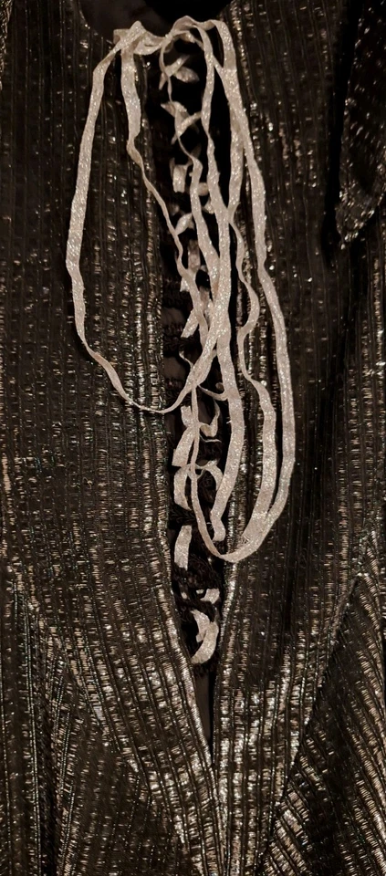 Vtg Nuance Silver Metallic Vlack Party/Evening Dress Ruffled/Rugged Hem Gothic - Image 2 of 4