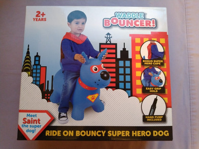 Waddle Bouncer! Kids Bounce Toy Ride Super Hero Dog With Cape & Air Pump Ages 2+