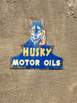 #ad PORCELAIN HUSKY OILS ENAMEL SIGN 8X6 INCHES $71.99