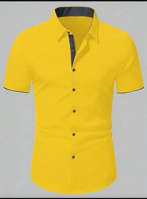 Manfinity Mode Men's Solid Color Button-Front Short Sleeve Shirt For Summer