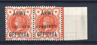 Great Britain Army Official 1896 01 ½d vermilion pair optd SPECIMEN SG O41s