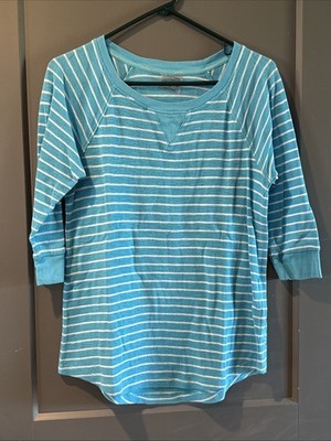 Calvin Klein Performance 3/4 Sleeve Shirt, Turquoise White Stripes, Large