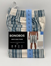 NWT Bonobos Swim Trunks Men's Large White Blue Striped Drawstring Summer Beach