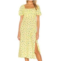 Faithfull the Brand Bette Midi Dress Luda Floral Yellow Medium Cottagecore E27