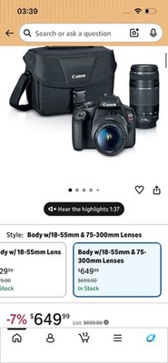 Canon EOS Rebel T7 Camera Bundle w/ 18-55mm  Lenses + Bag