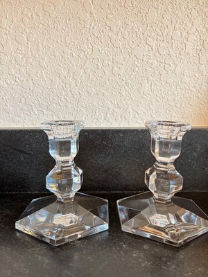 SET OF 2 VAL SAINT LAMBERT CRYSTAL LIGHT CANDLESTICKS MINT