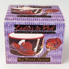 New Red Hat Society Susan Wignet "Ladies In Red" Ceramic Dip Bowl & Spreader