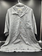 Tommy Bahama 100 Silk Button Up Shirt Dark Gray Men Size XL Palm Tree Print