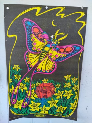 VTG Lunar Moth Original Patagno 1971 Black Light Poster 23 x 35'' Saladin