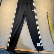 Adidas Youth XL 18/20 Black White 3-Stripe Track Pants Tapered Cuffed Joggers