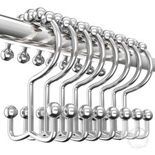 Double Glide Roller Set of 12 Shower Curtain Hooks Double Sided Rings Rust Proof
