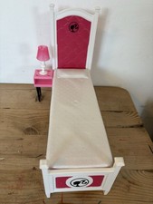 Barbie Bed Pink & White Plastic Single Bed with Bedside Table Attached And Lamp