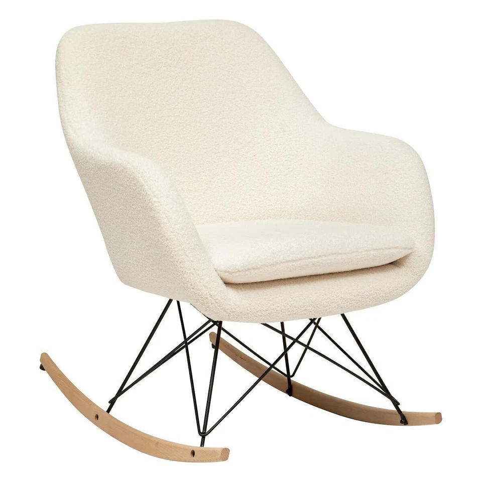 Fauteuil à Bascule Bouclette "Olmeto" 83cm Blanc - Photo 1/4