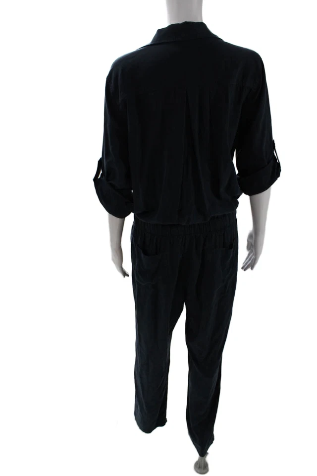 Bella Dahl Womens Dark Blue Collared Long Sleeve Jumpsuit Size M - Image 3 of 4