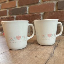 Vintage Corning Ware Heart  Forever Yours  Cottagecore Coffee Mugs Set of 2