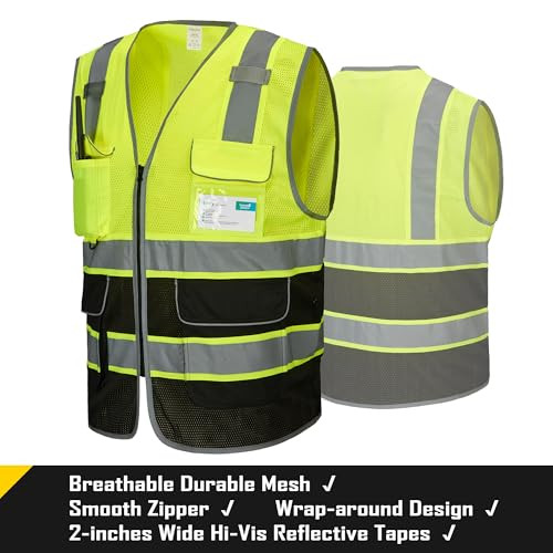 9 Pockets Reflective Mesh Safety Vest for Men, Hi-vis Work XX-Large 1 Yellow - Picture 3 of 6