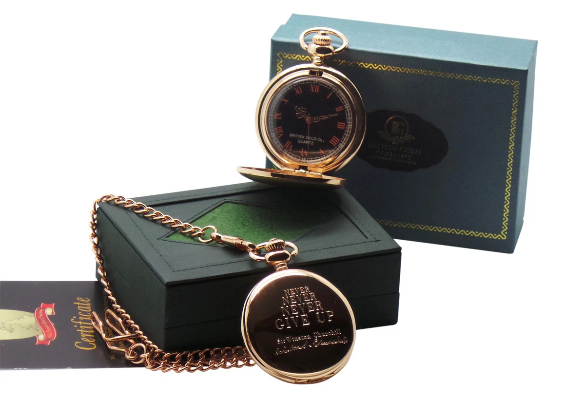 WINSTON CHURCHILL Signed Pocket Watch Quote Rose Gold Autographed Political Gift